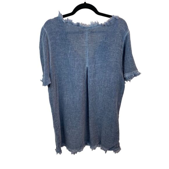 Ladies Venti6 Linen Blend Blue V Neck Raw Hem Blouse Size Medium - Picture 6 of 12